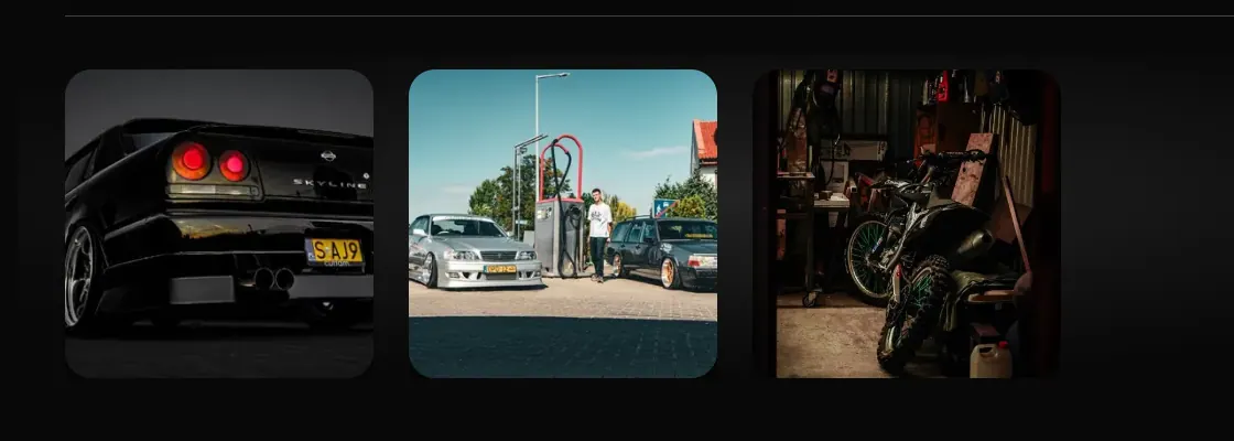 RemiXiss photo grid with square tiles from a published automotive gallery.